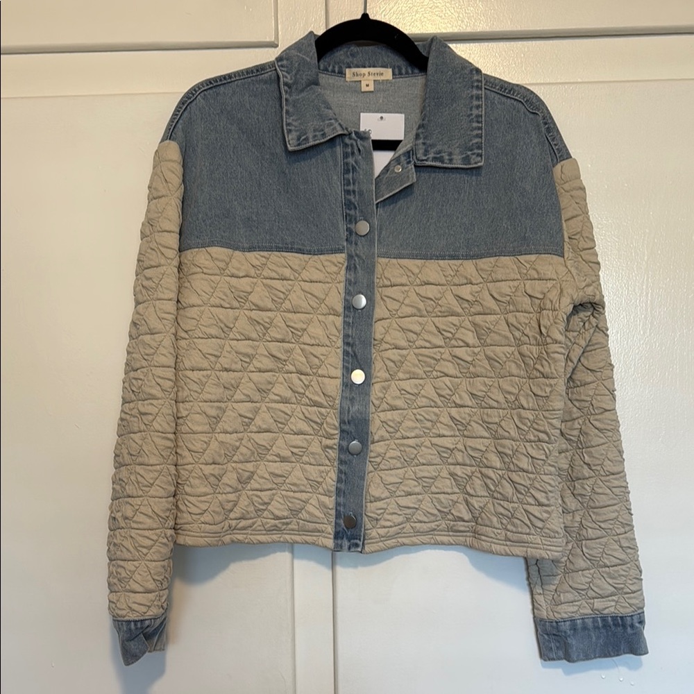 Shop Stevie Blue and Beige Quilted Jean Jacket